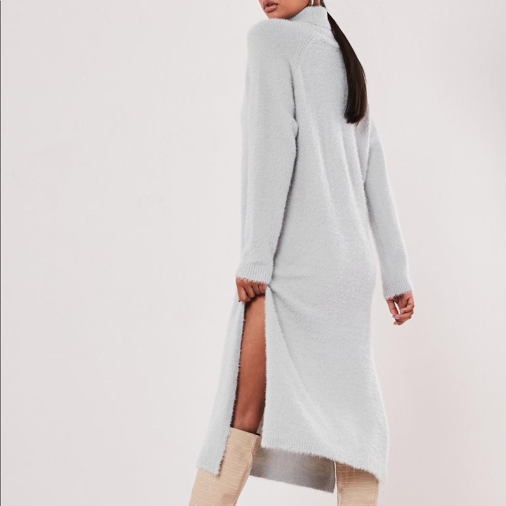 Missguided gray fluffy knitted high neck midaxi